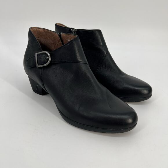 Dansko Darbie Ankle Bootie Womens EU 37 US 7 Black Leather Buckle Pump Heel Shoe - Picture 1 of 10